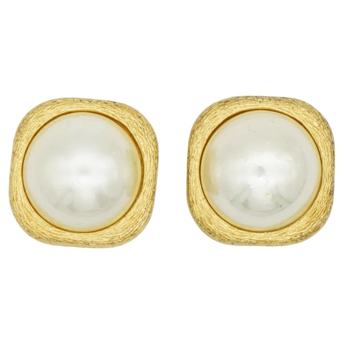 Christian Dior Vintage Años 80 Gran Cubo Cuadrado Redondo Blanco Pendientes de clip de perla