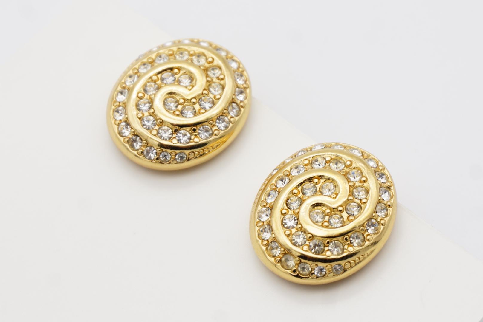 Christian Dior Vintage 1980er Jahre Großer Wirbel Oval Klarkristalle Gold Clip-Ohrringe im Angebot 6
