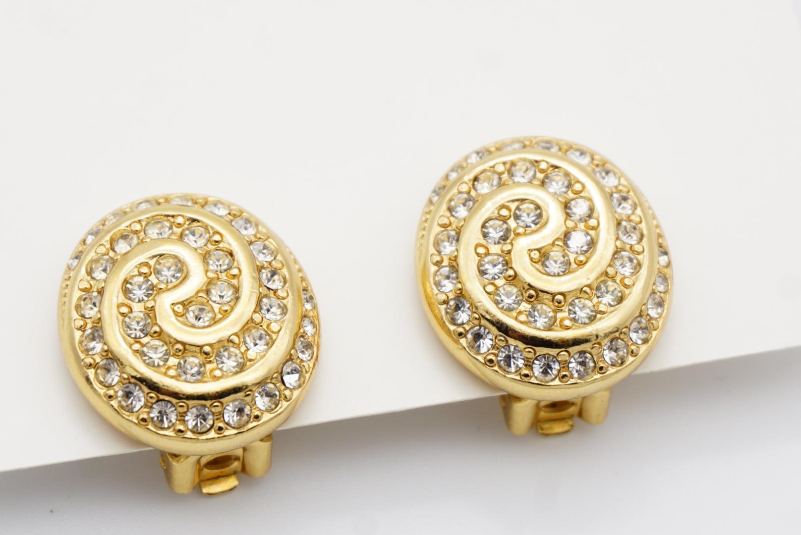 Christian Dior Vintage 1980er Jahre Großer Wirbel Oval Klarkristalle Gold Clip-Ohrringe im Angebot 7