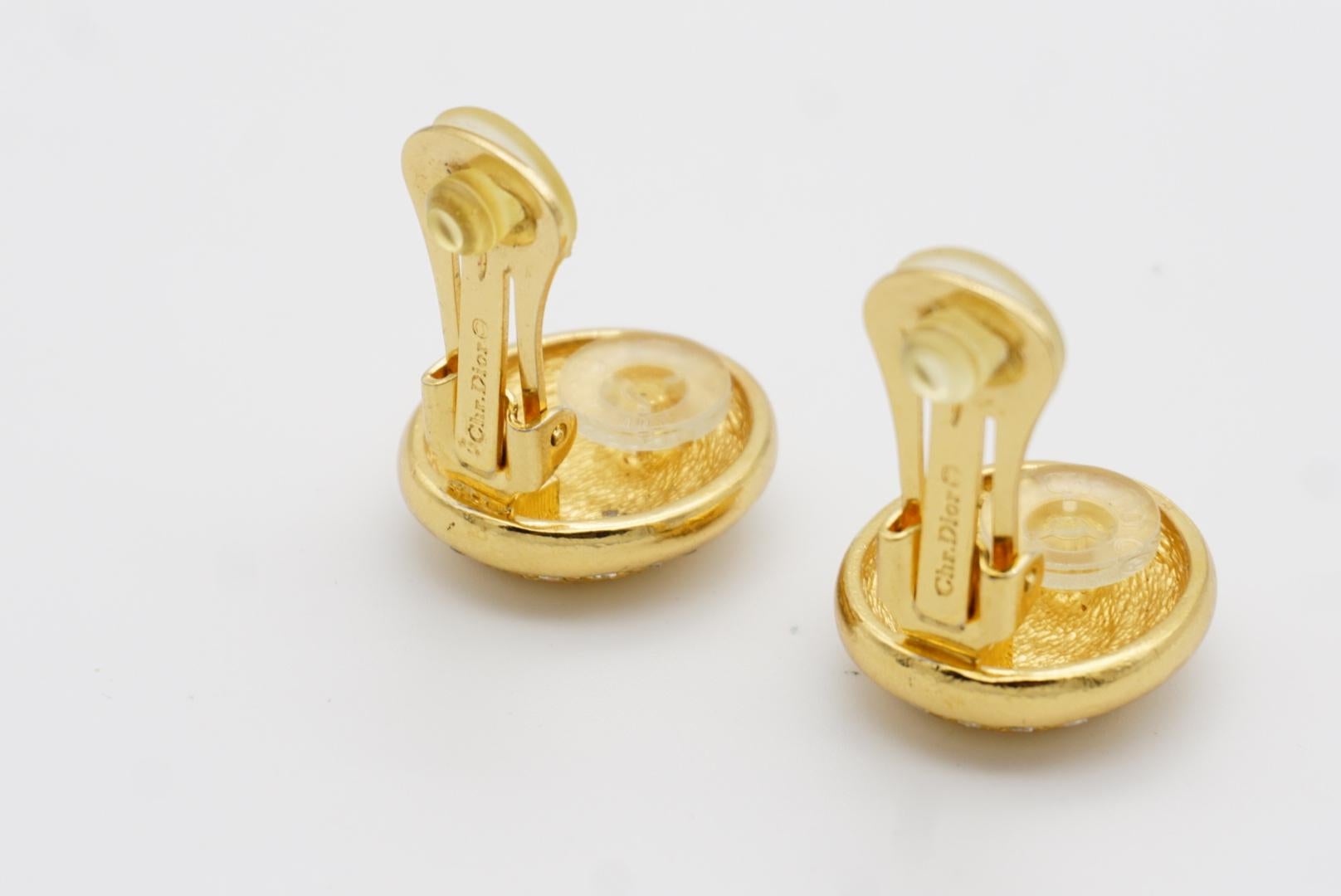 Christian Dior Vintage 1980er Jahre Großer Wirbel Oval Klarkristalle Gold Clip-Ohrringe im Angebot 10