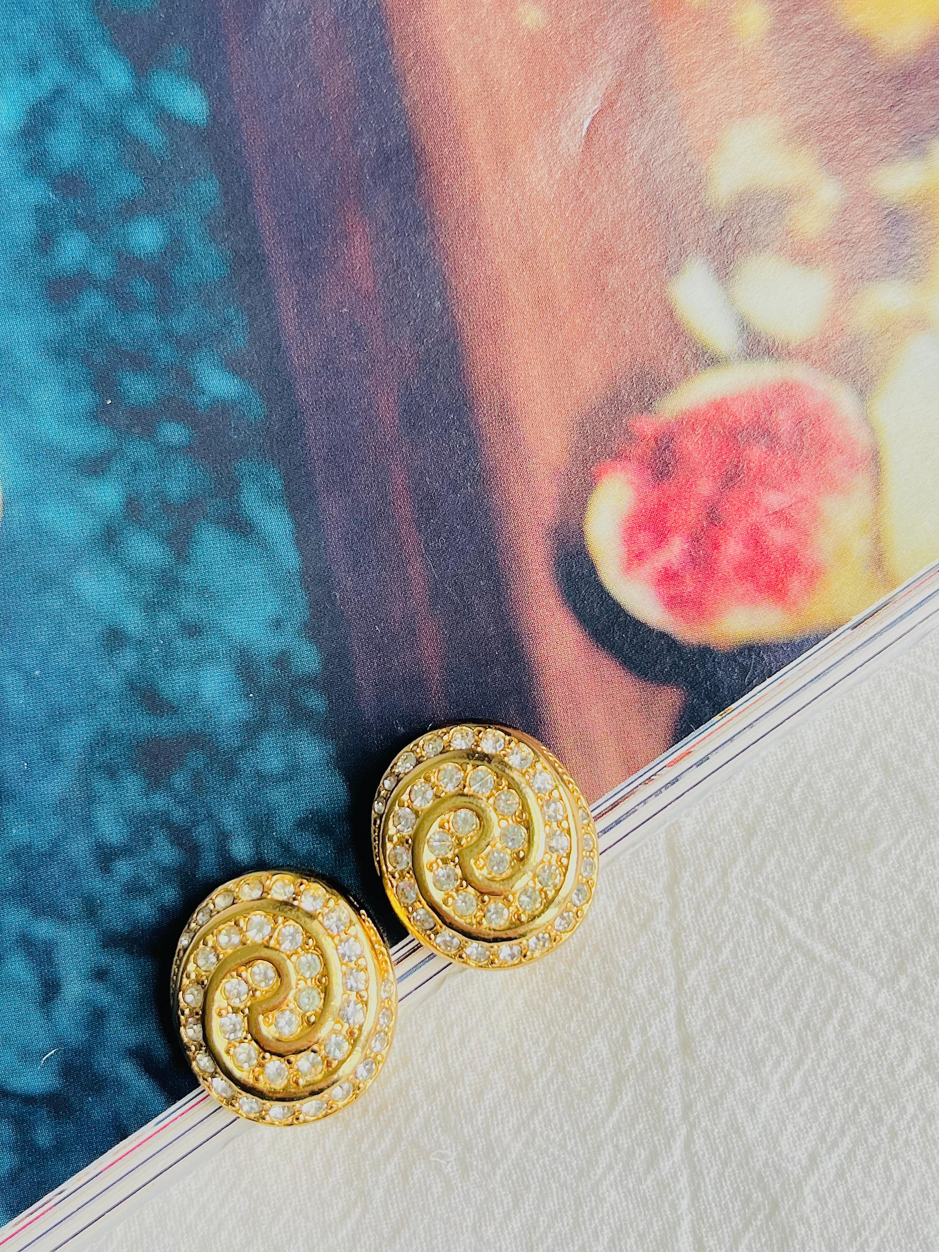 Christian Dior Vintage 1980er Jahre Großer Wirbel Oval Klarkristalle Gold Clip-Ohrringe im Zustand „Hervorragend“ im Angebot in Wokingham, England