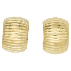 Christian Dior Vintage 1980s Large Texture Circle Shell Half Dome Clip Earrings