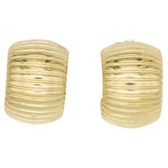 Christian Dior Vintage 1980s Large Texture Shell Half Dome Circle Clip Earrings