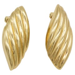 Christian Dior Vintage 1980s Large Texture Shell Leaf Chunky Gold Clip Earrings