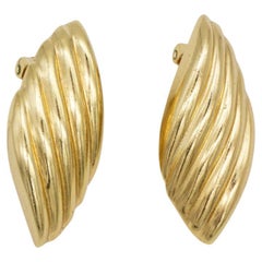 Christian Dior Vintage Años 80 Gran Textura Concha Hoja Chunky Pendientes Clip Oro