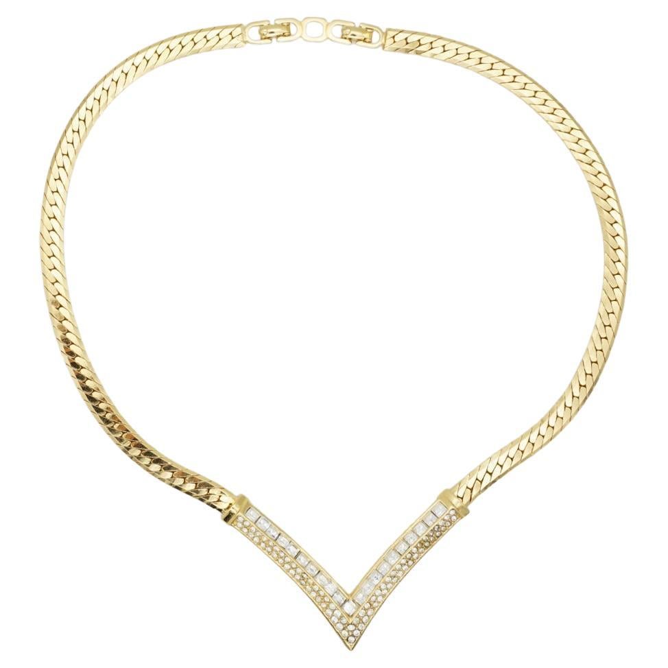 Christian Dior Vintage anni '80 Collana con ciondolo a triangolo grande e cristalli quadrati