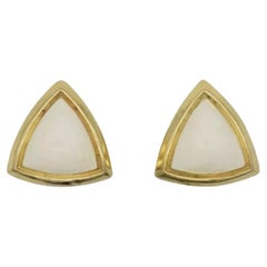 Christian Dior Vintage 1980s Large Triangle White Enamel Chunky Clip Earrings