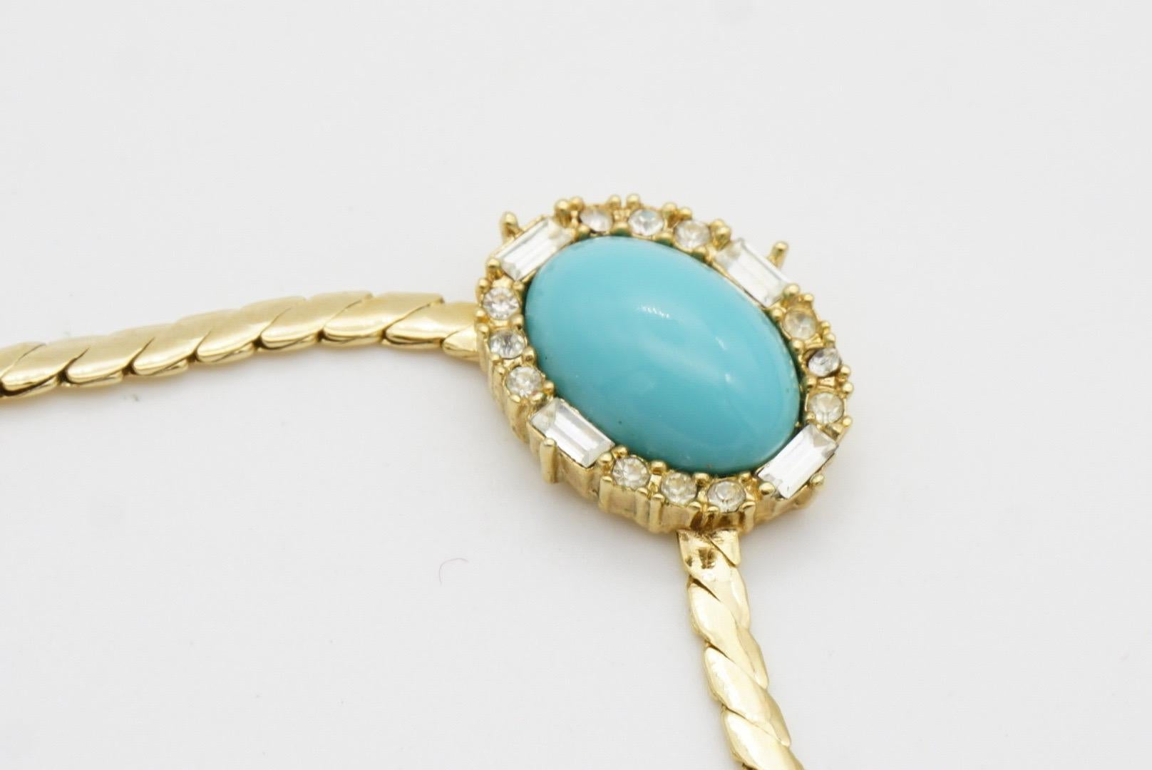 Christian Dior Vintage 1980s Large Turquoise Oval Cabochon Crystals Necklace 5
