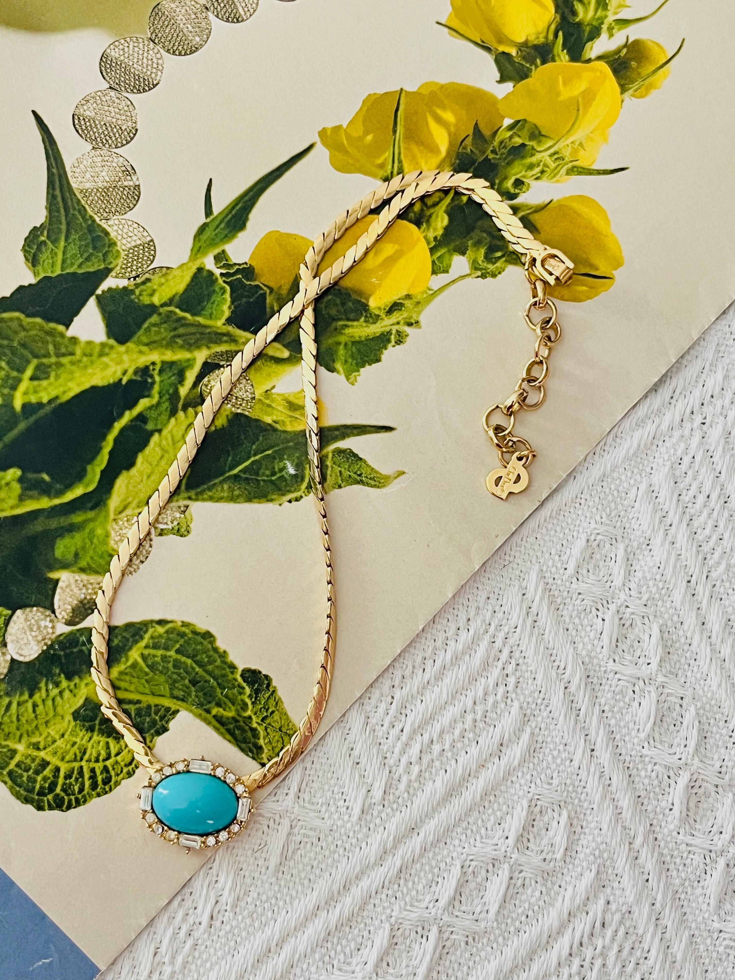 Women's or Men's Christian Dior Vintage 1980s Large Turquoise Oval Cabochon Crystals Necklace