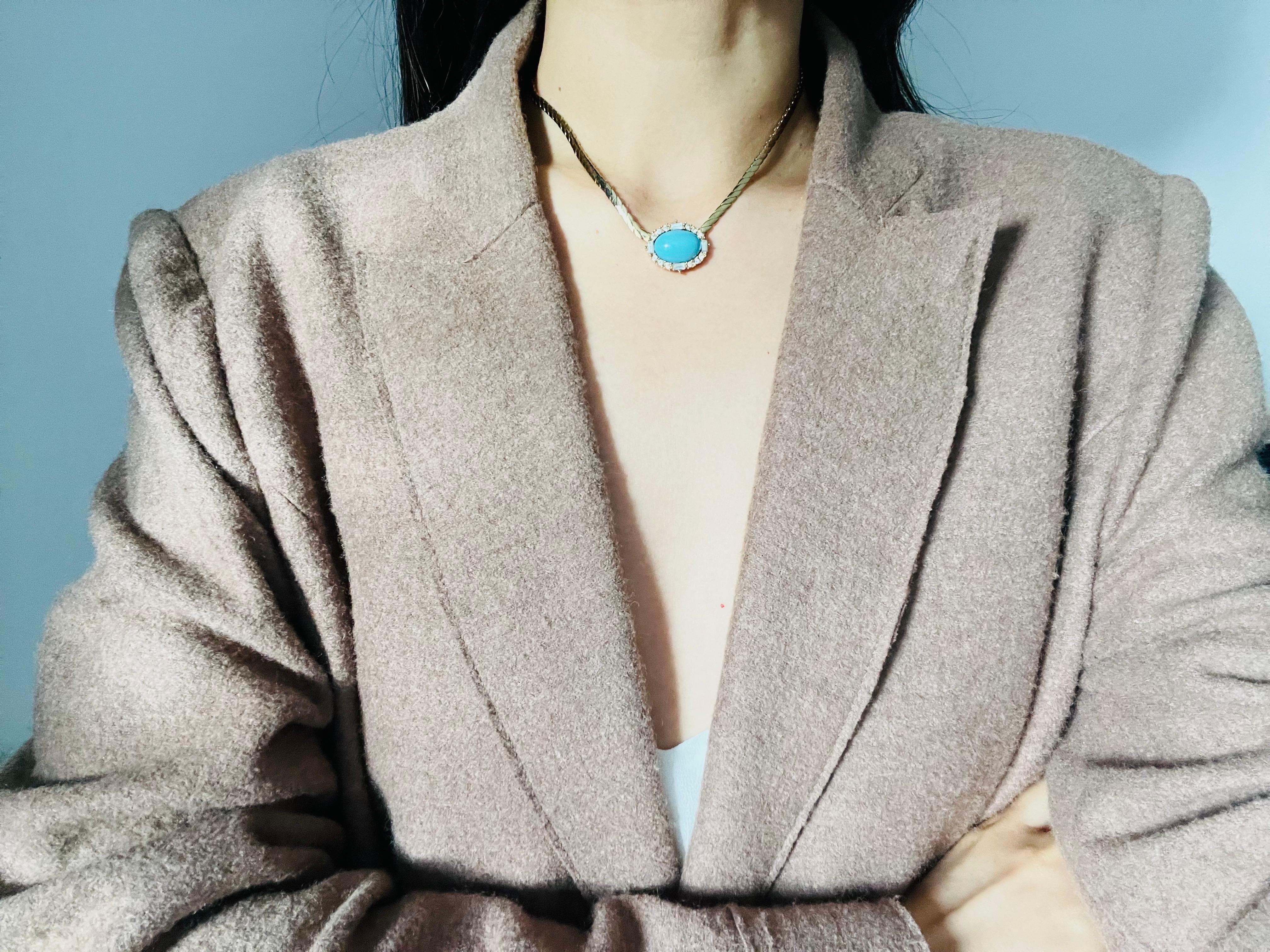 Christian Dior Vintage 1980s Large Turquoise Oval Cabochon Crystals Necklace 2