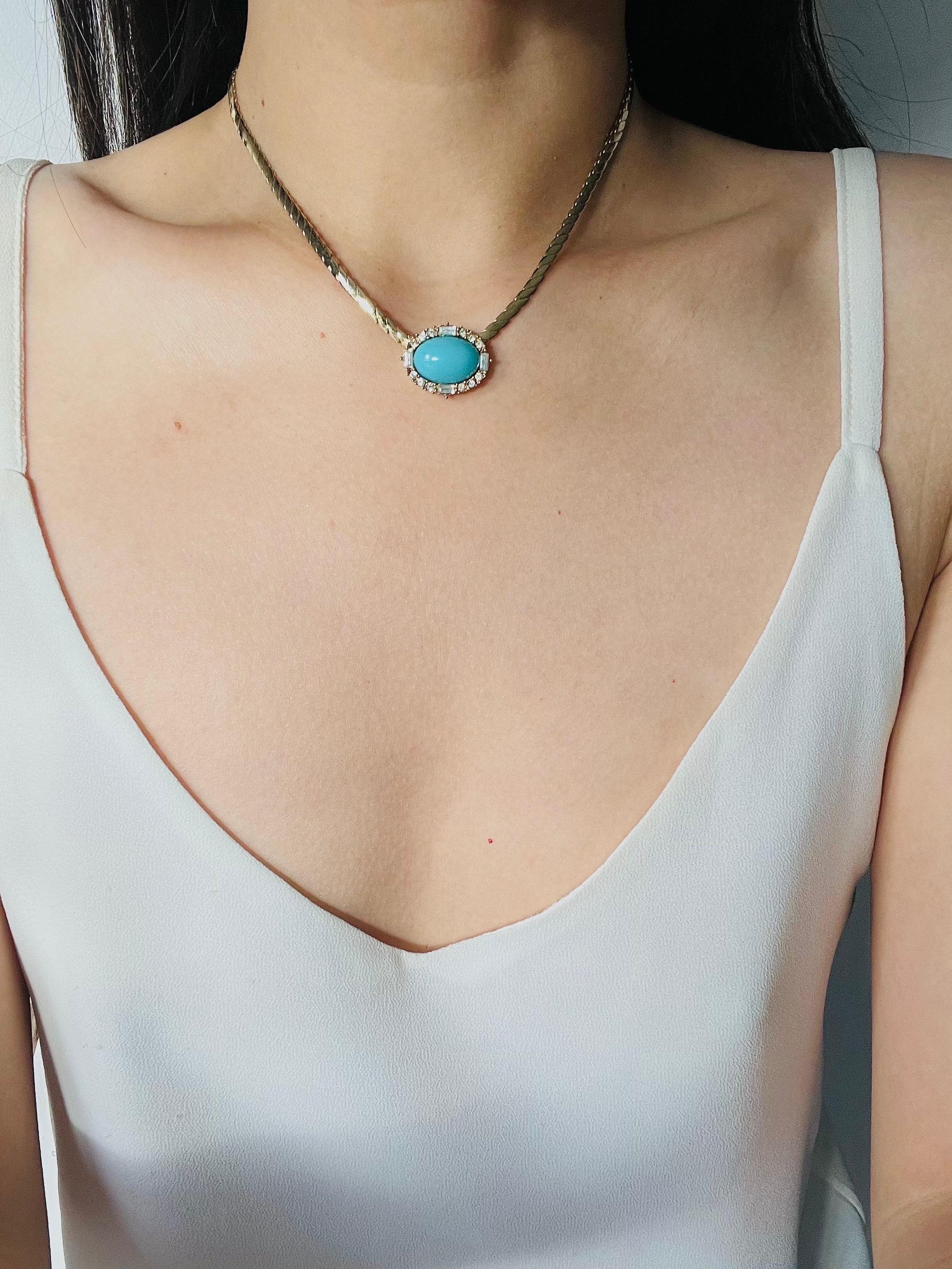 Christian Dior Vintage 1980s Large Turquoise Oval Cabochon Crystals Necklace 3