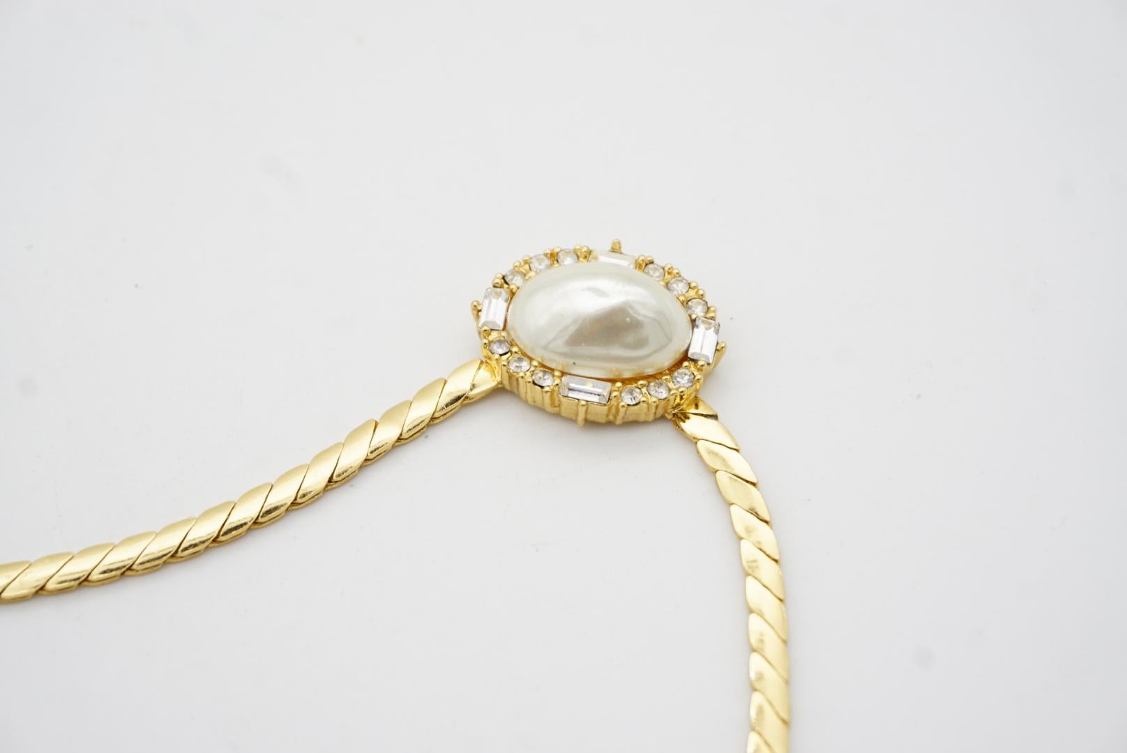 Christian Dior Vintage 1980s Large White Oval Pearl Crystals Pendant Necklace For Sale 2