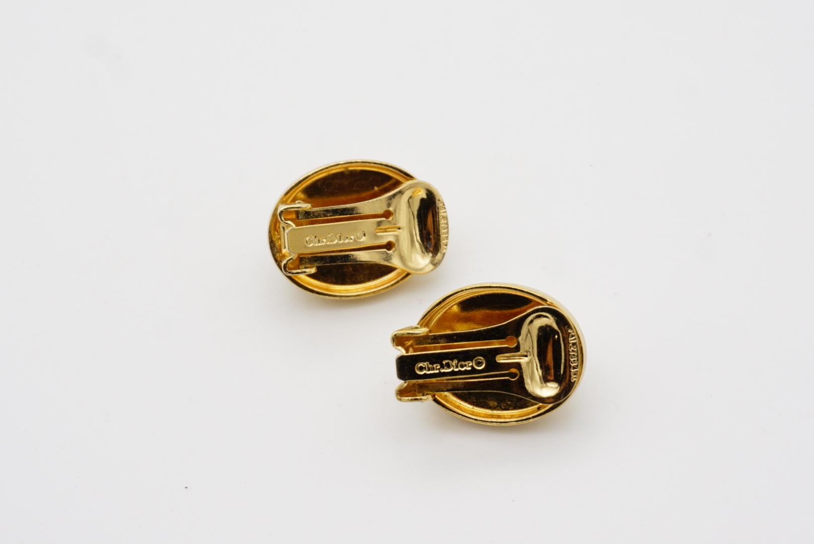 Christian Dior Vintage Años 80 Gran Perla Ovalada Blanca Elegantes Pendientes de Clip de Oro 7