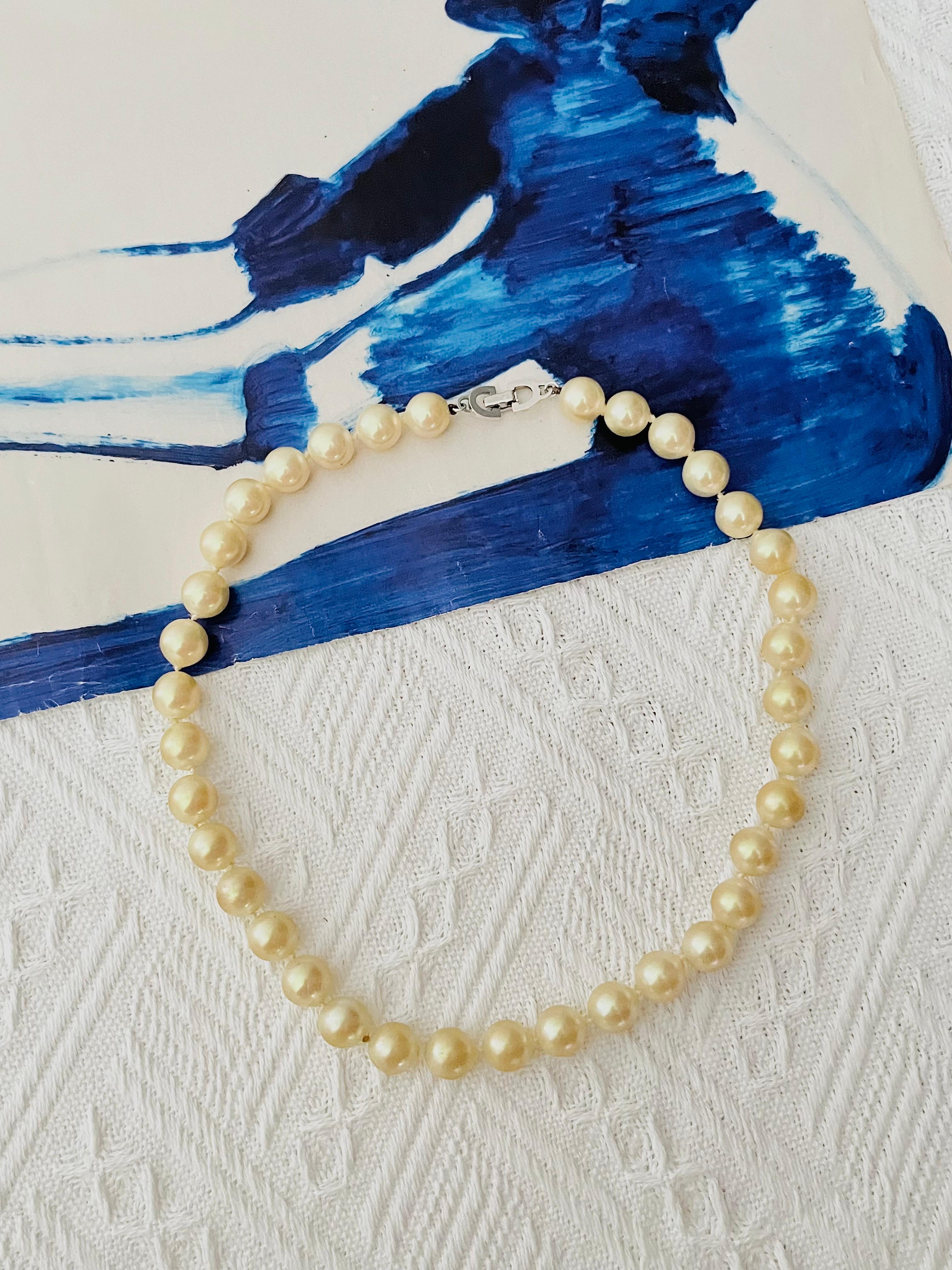 Art déco Christian Dior, collier vintage des années 1980, larges perles rondes et perles avec logo