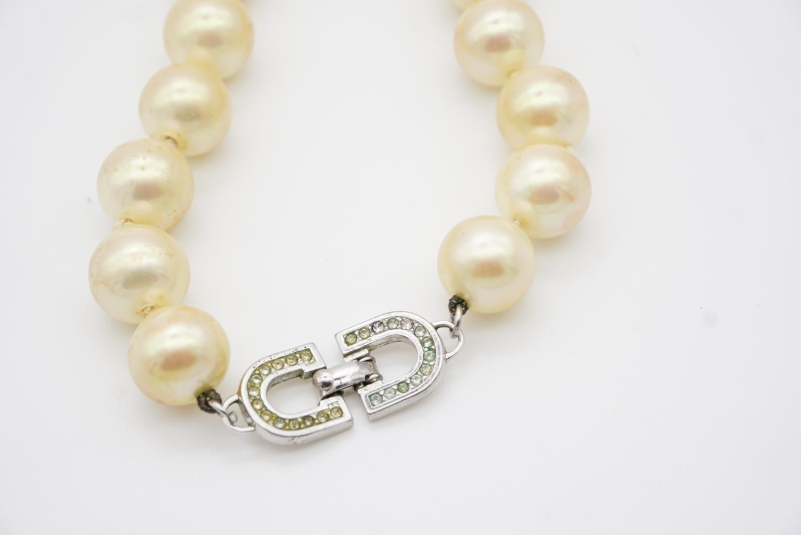Christian Dior Vintage 1980s Large White Round Pearls Logo CD Crystals Necklace For Sale 6