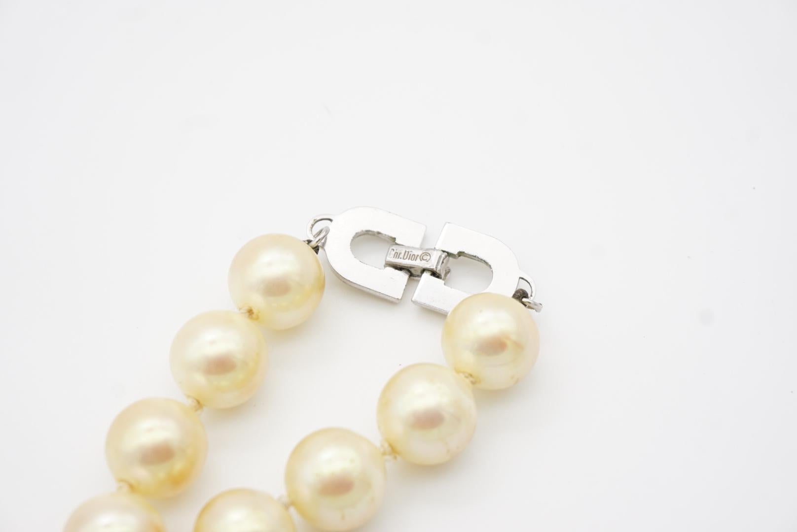 Christian Dior Vintage 1980s Large White Round Pearls Logo CD Crystals Necklace For Sale 7
