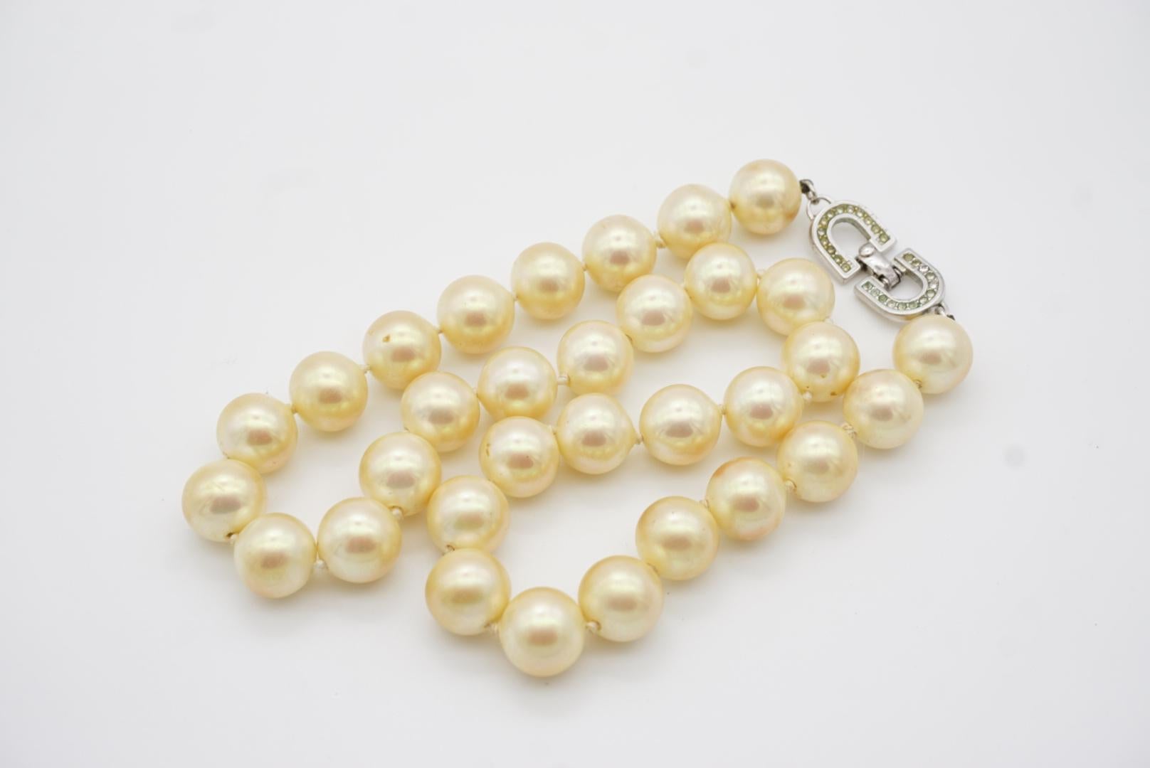 Christian Dior Vintage 1980s Large White Round Pearls Logo CD Crystals Necklace For Sale 9