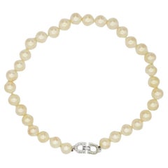 Christian Dior Vintage 1980s Large White Round Pearls Logo CD Crystals Necklace