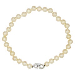 Christian Dior Vintage 1980s Large White Round Pearls Logo CD Crystals Necklace
