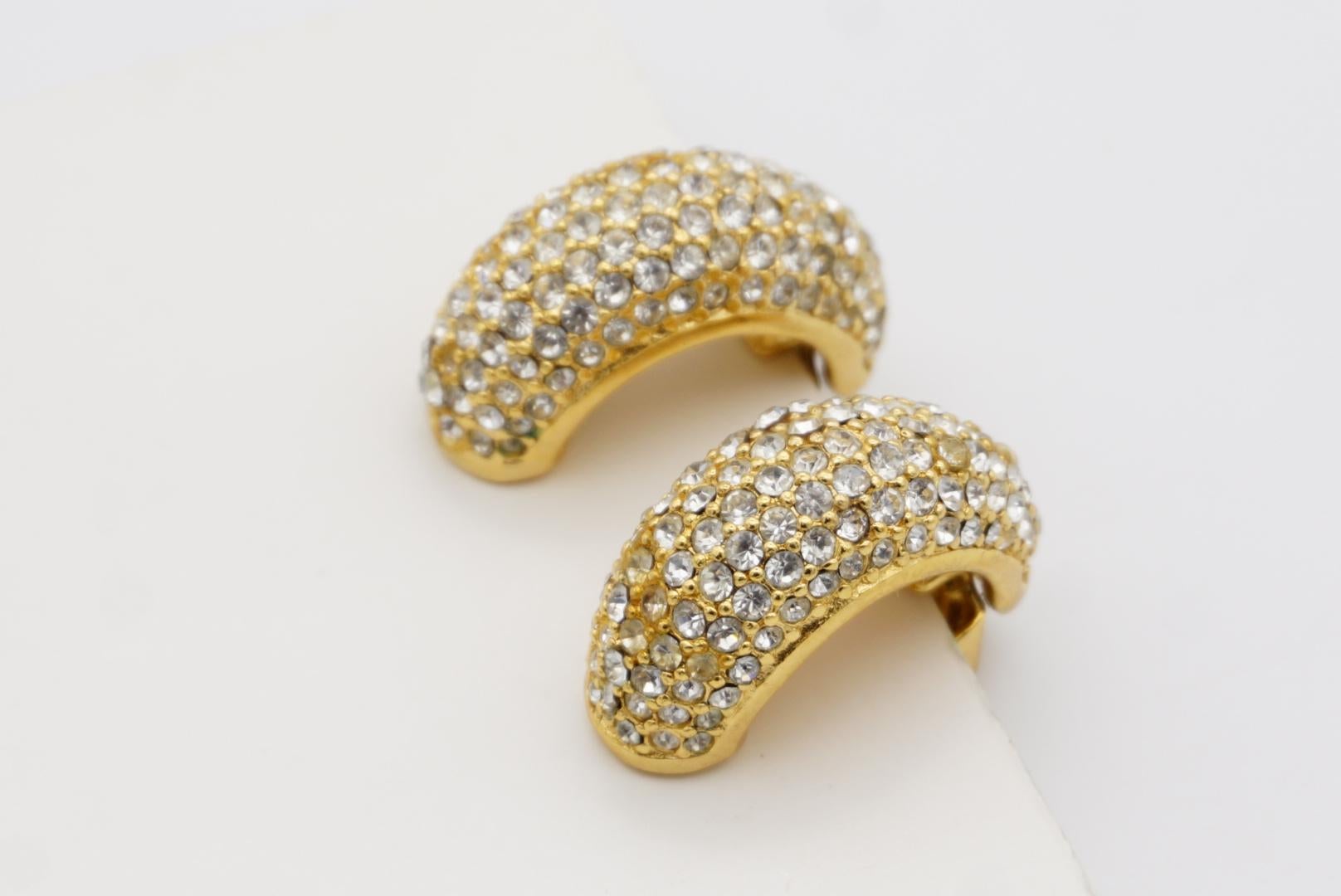 Christian Dior Vintage 1980s Large Whole Crystals Dome Semi Hoop Clip Earrings For Sale 5