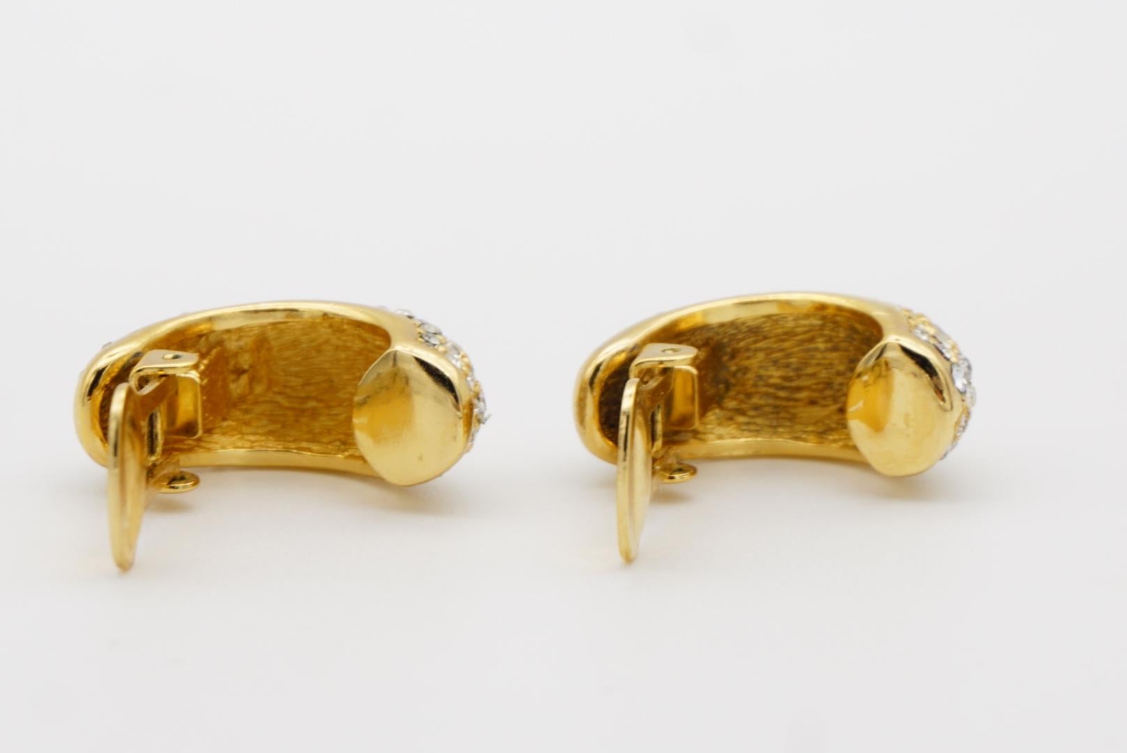 Christian Dior Vintage 1980s Large Whole Crystals Dome Semi Hoop Clip Earrings For Sale 8