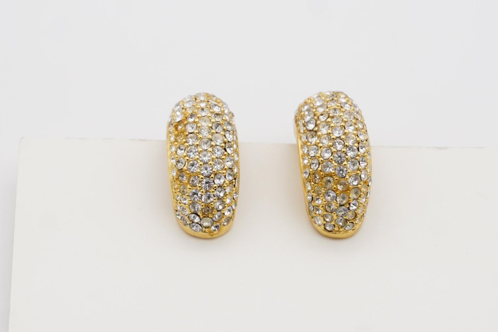 Christian Dior Vintage 1980s Large Whole Crystals Dome Semi Hoop Clip Earrings For Sale 4