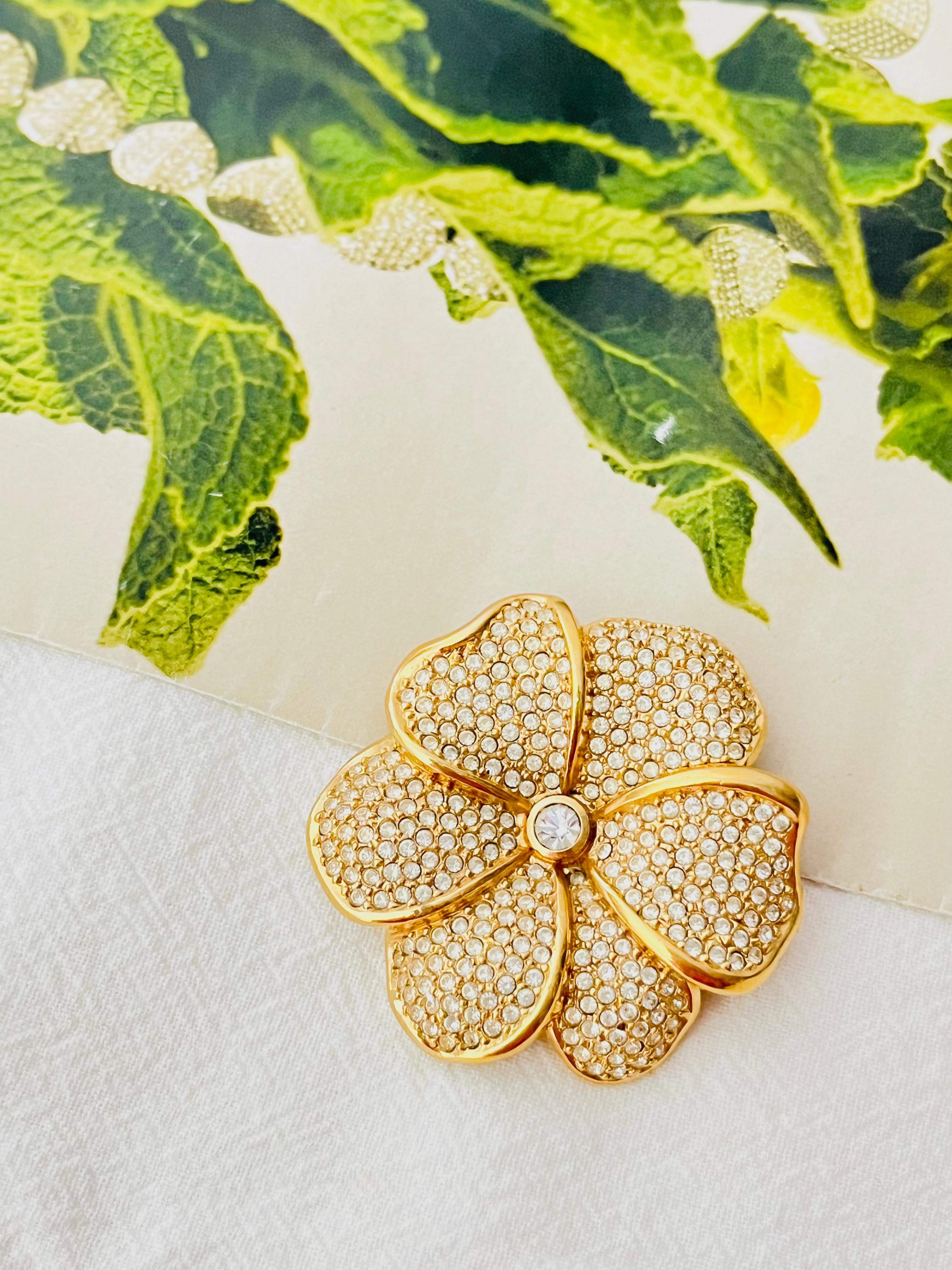 Art Déco Christian Dior Vintage anni '80 Spilla a forma di fiore con cristalli grandi e lucenti