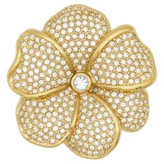 Christian Dior Vintage 1980s Large Whole Shining Crystals Flower Chunky Brooch