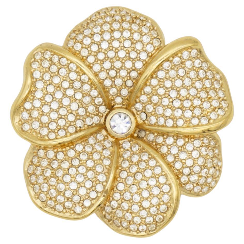 Christian Dior Vintage anni '80 Spilla a forma di fiore con cristalli grandi e lucenti