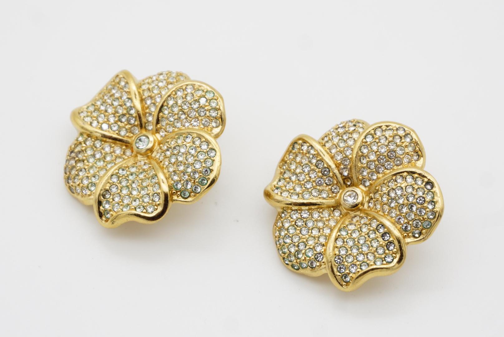 Christian Dior Vintage 1980er Jahre Große glänzende Kristalle Blumen-Clip-Ohrringe im Angebot 5