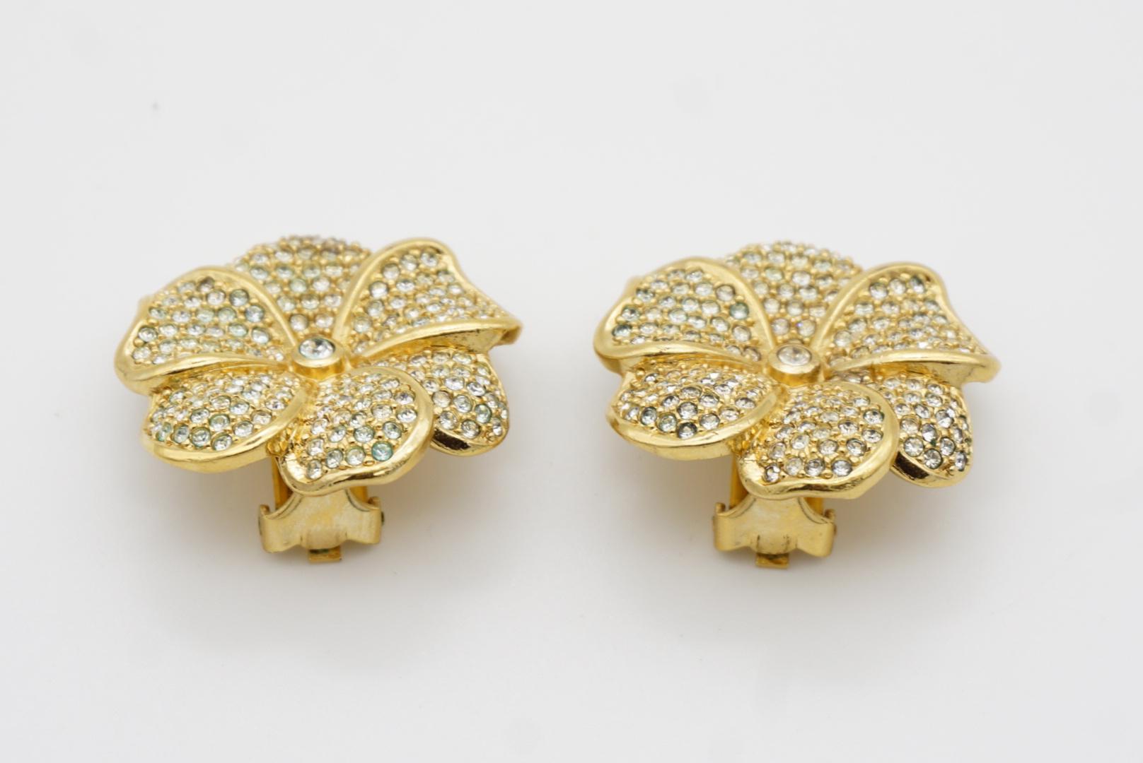 Christian Dior Vintage 1980er Jahre Große glänzende Kristalle Blumen-Clip-Ohrringe im Angebot 6