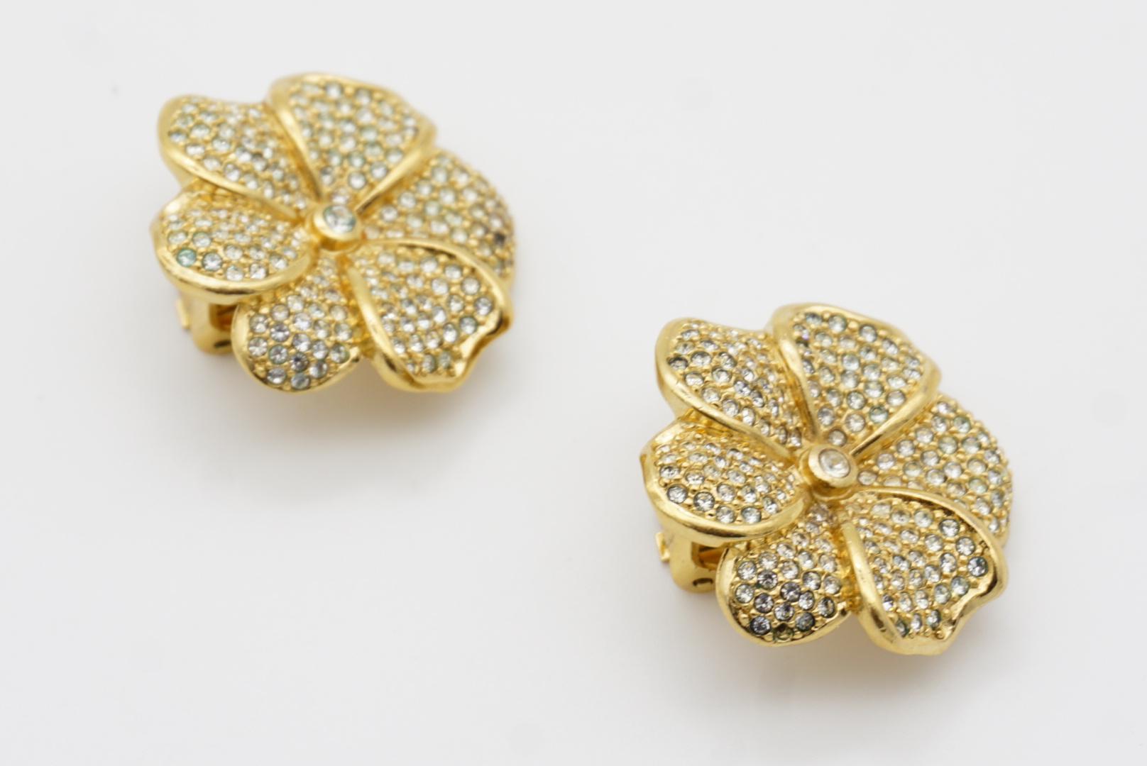 Christian Dior Vintage 1980er Jahre Große glänzende Kristalle Blumen-Clip-Ohrringe im Angebot 7