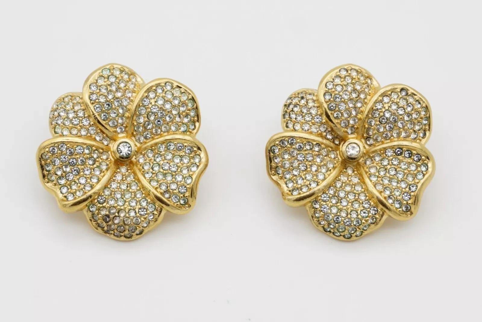 Christian Dior Vintage 1980er Jahre Große glänzende Kristalle Blumen-Clip-Ohrringe im Angebot 10