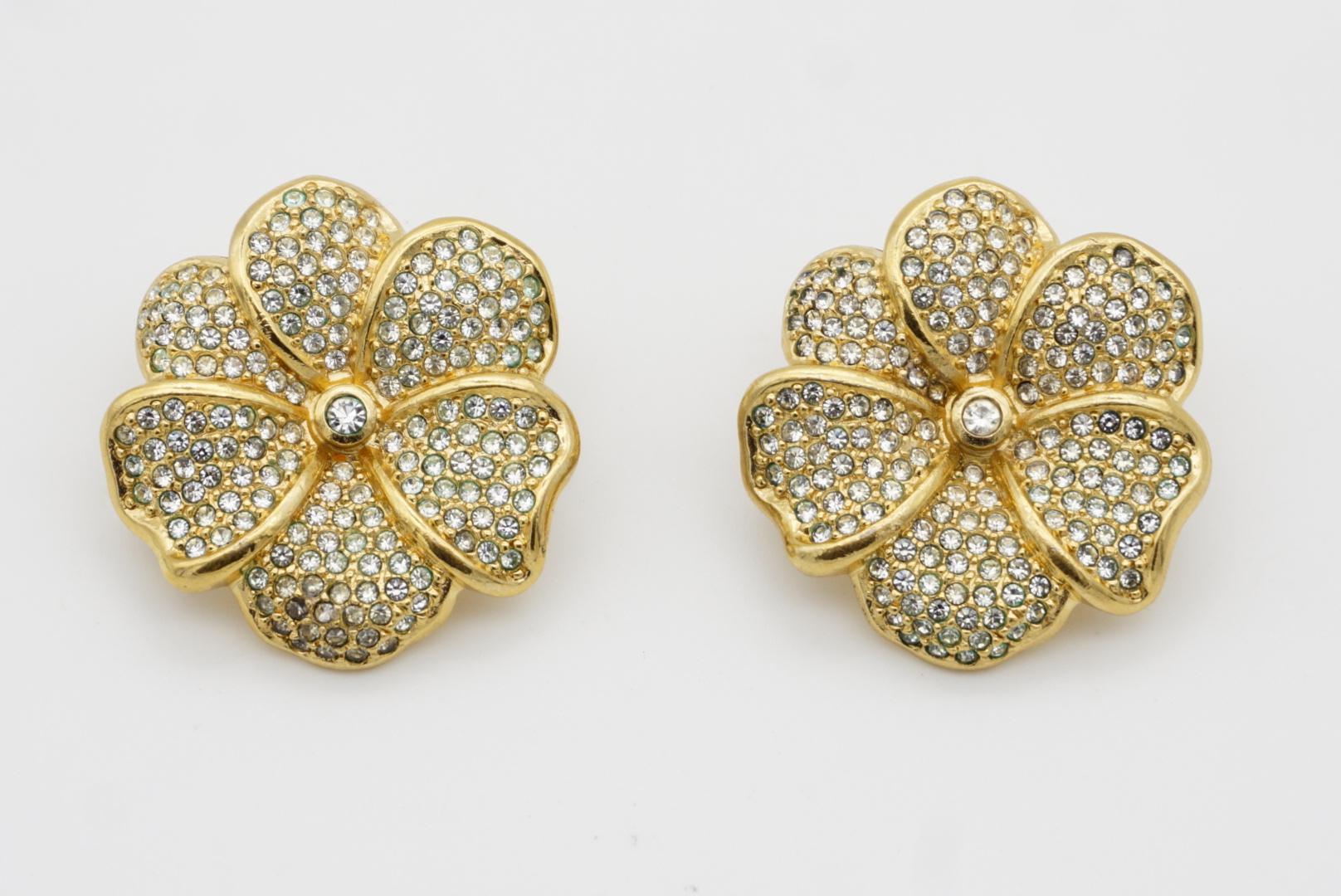 Christian Dior Vintage 1980er Jahre Große glänzende Kristalle Blumen-Clip-Ohrringe im Angebot 4