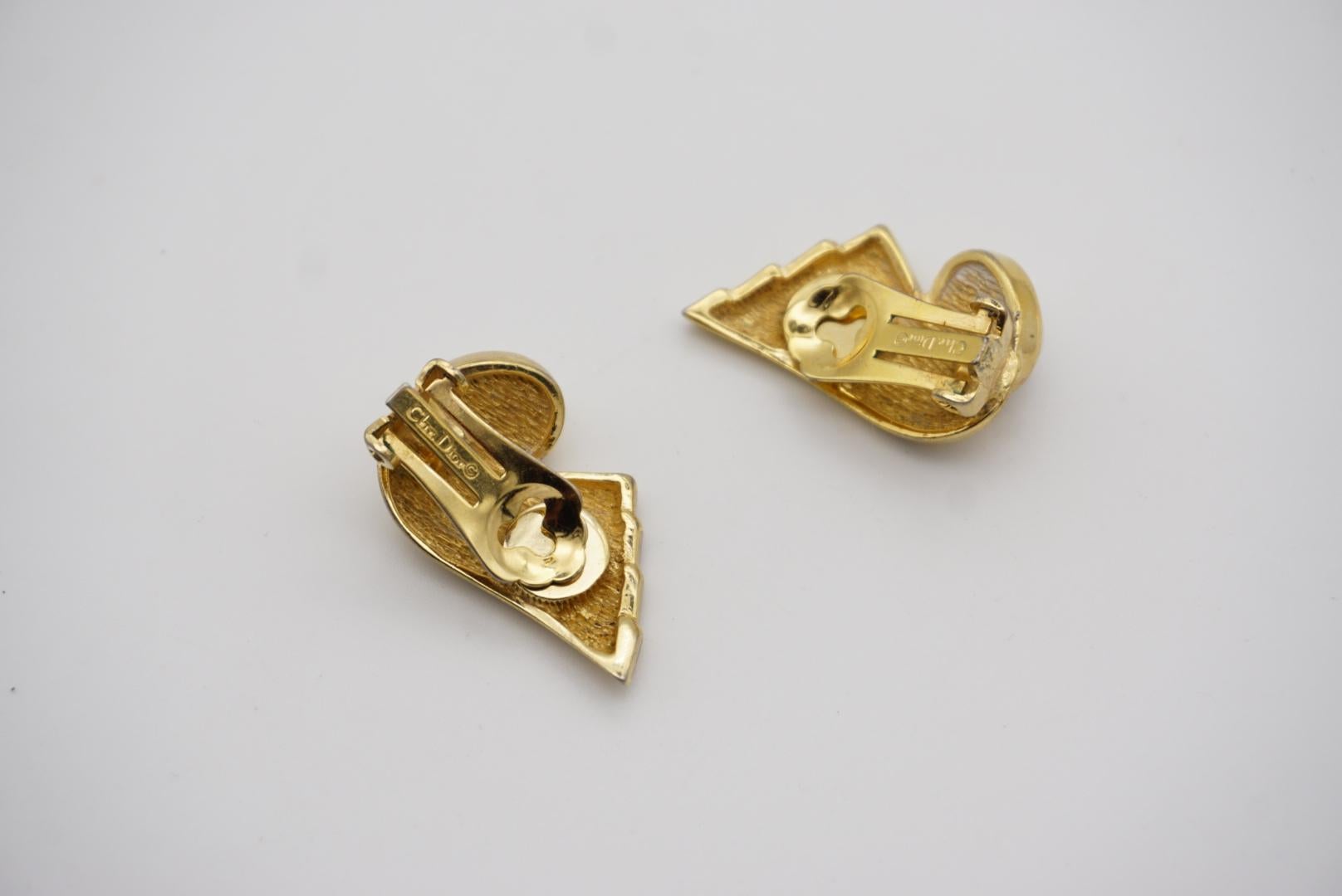 Christian Dior Vintage 1980s Large Wing Feather Oval Pearl Gold Clip Earrings 5