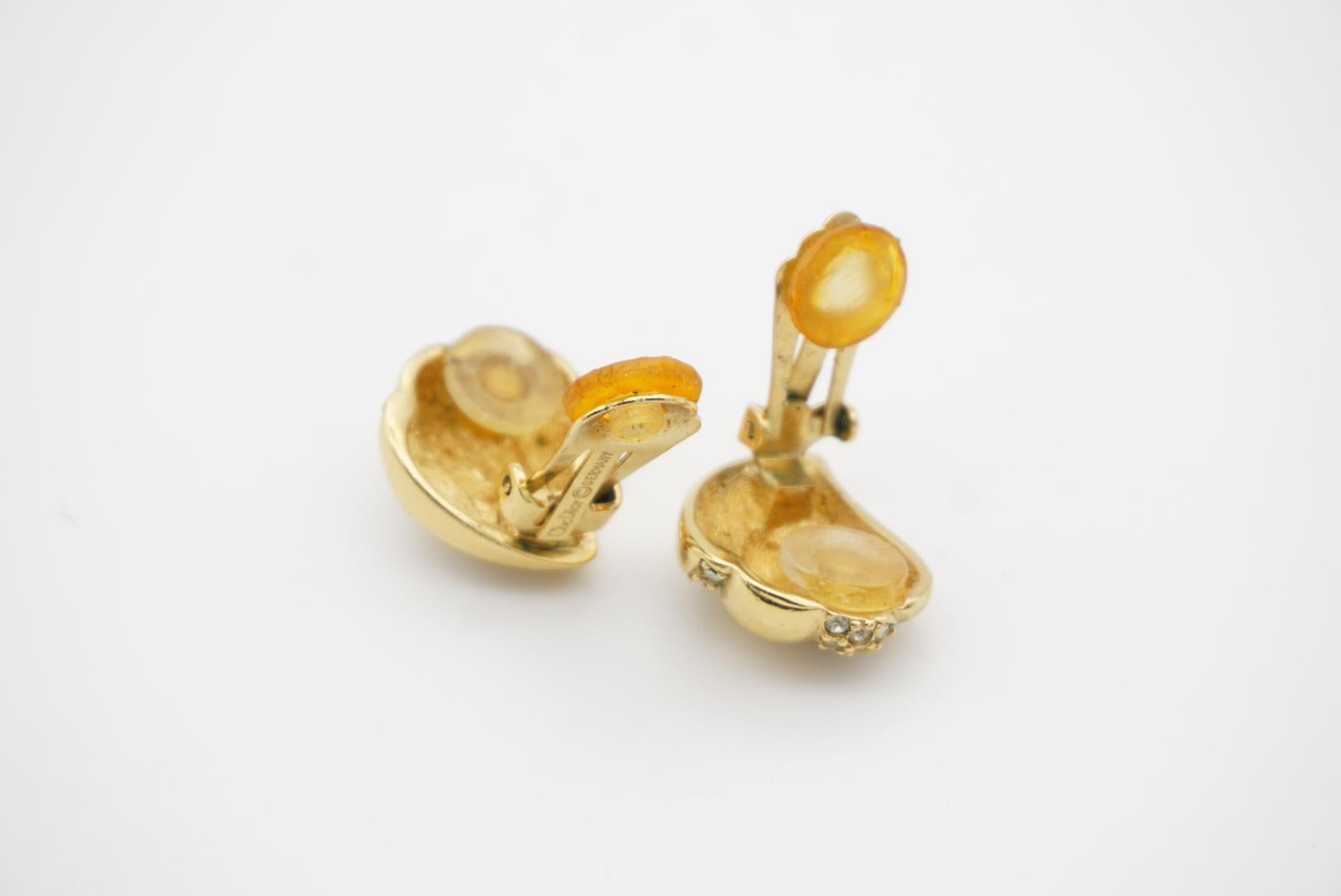 Christian Dior Vintage 1980s Leaf Love Crystals Modernist Gold Clip On Earrings For Sale 5