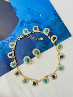 Christian Dior Vintage 1980s Leaf Paisley Cabochon Turquoise Lapis Crystals Set