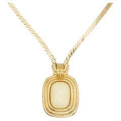 Christian Dior Vintage 1980s Light Beige Yellow Oval Rectangle Pendant Necklace