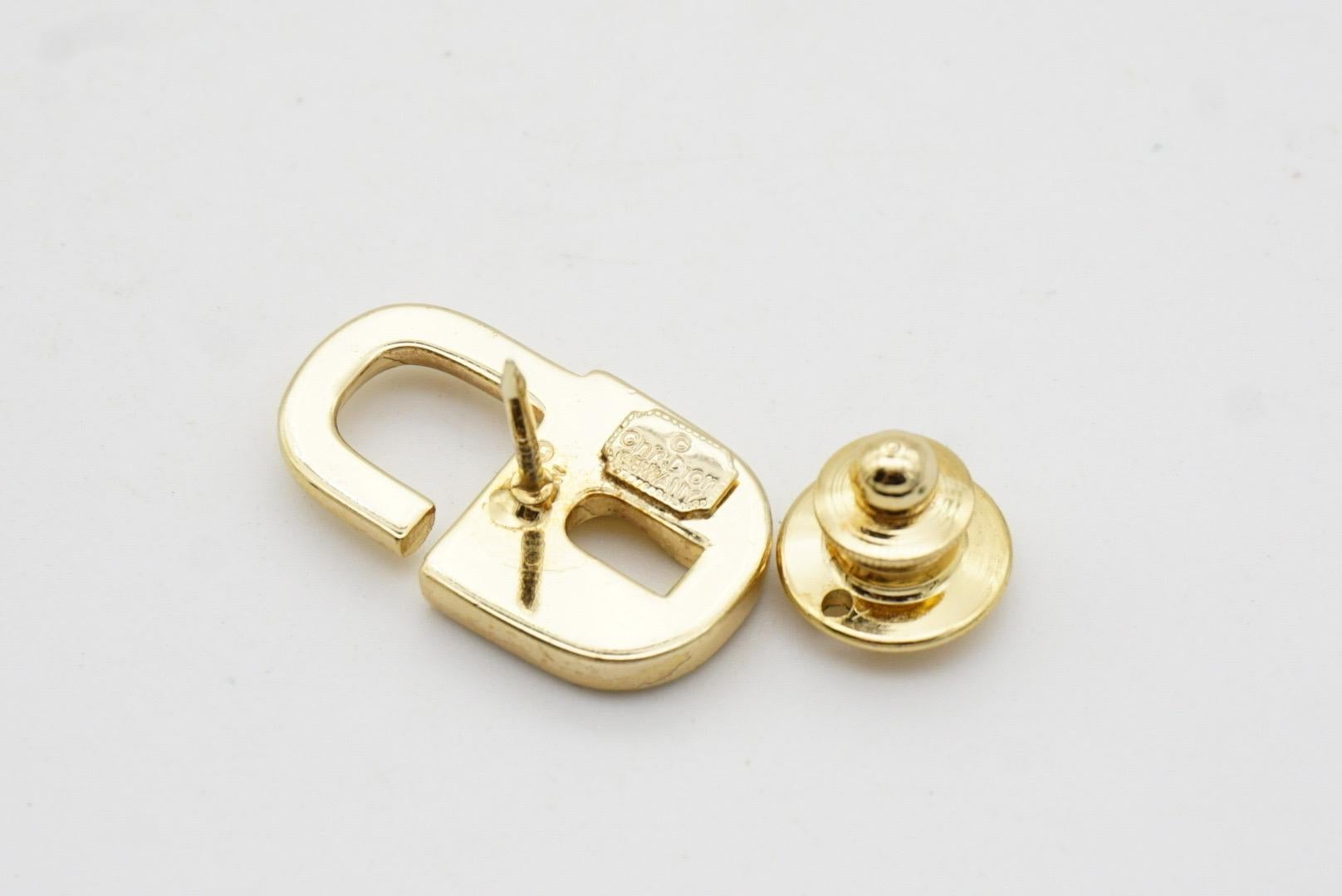 Christian Dior Vintage 1980s Logo CD Crystals Padlock Key Retro Gold Pin Brooch 7