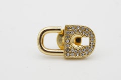 Christian Dior Vintage 1980s Logo CD Crystals Padlock Key Retro Gold Pin Brooch