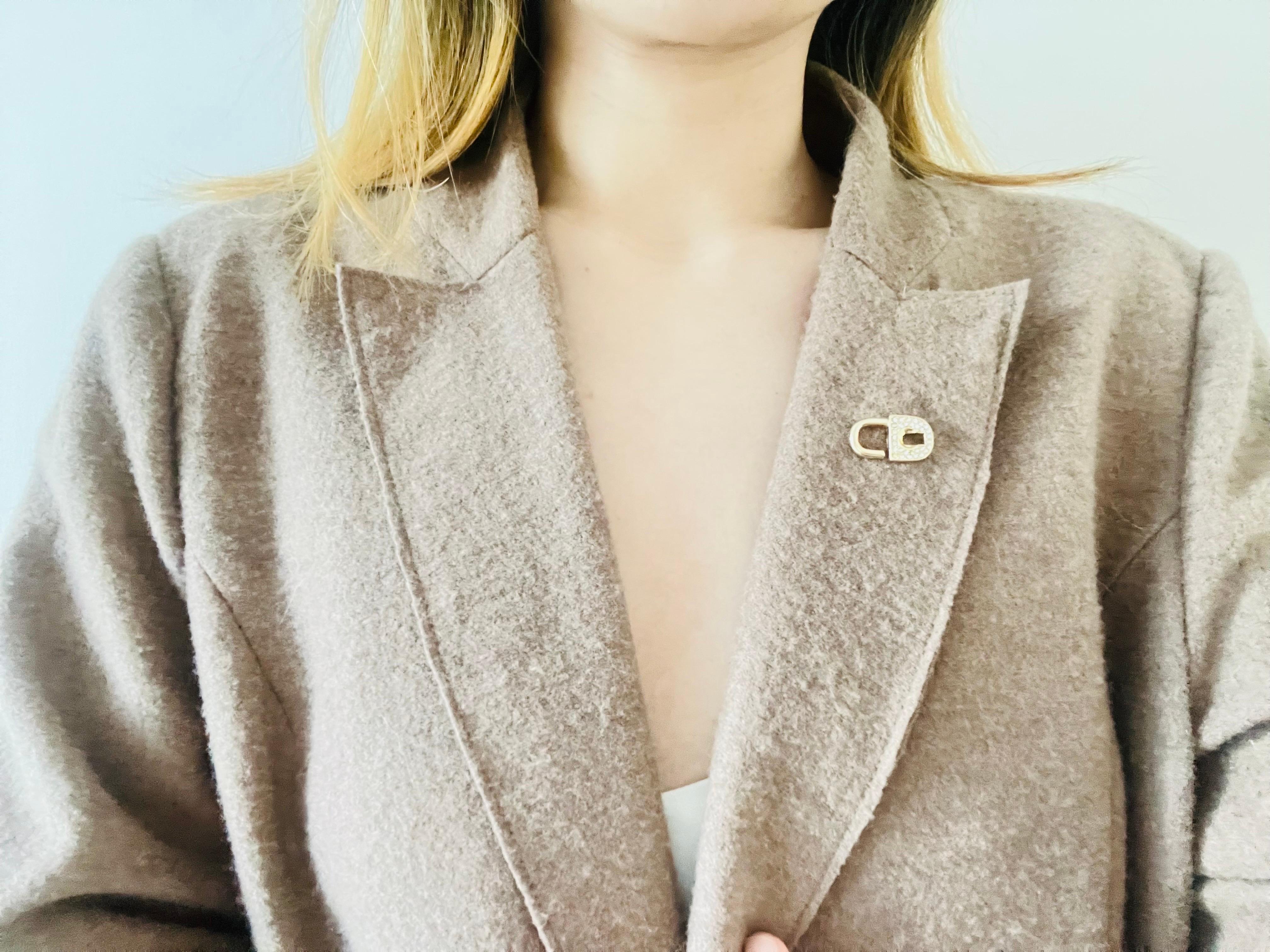 Christian Dior Vintage 1980s Logo CD Crystals Padlock Key Retro Gold Pin Brooch 1