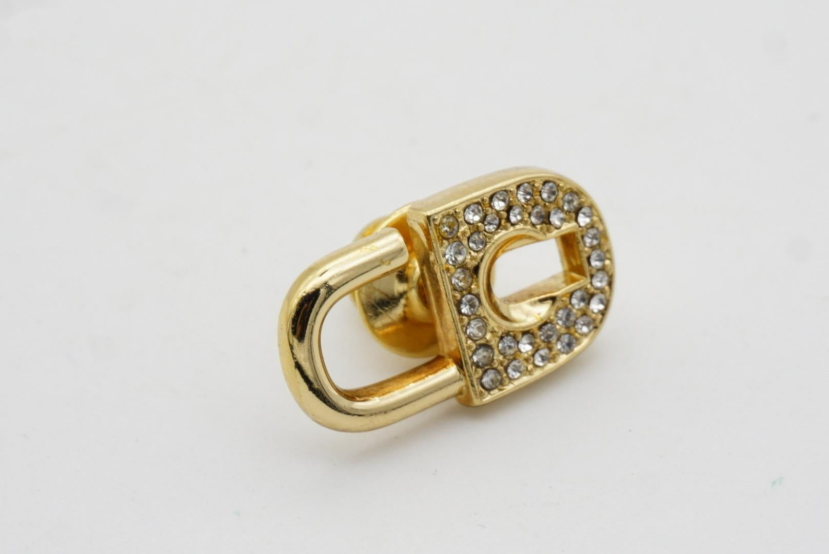 Christian Dior Vintage 1980s Logo CD Crystals Padlock Key Retro Gold Pin Brooch 4