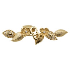 Christian Dior Vintage 1980s Logo CD Long Bar Flower Leaf Crystals Gold Brooch