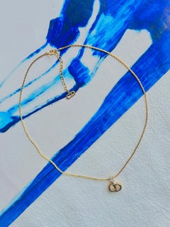 Christian Dior Vintage 1980s Logo CD Monogram Openwork Pendant Crystal Necklace