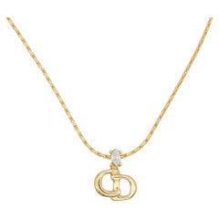 Christian Dior Vintage 1980s Logo CD Monogram Openwork Pendant Crystal Necklace