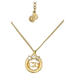 Christian Dior Vintage 1980s Logo Circle Rectangle CD Crystals Openwork Necklace