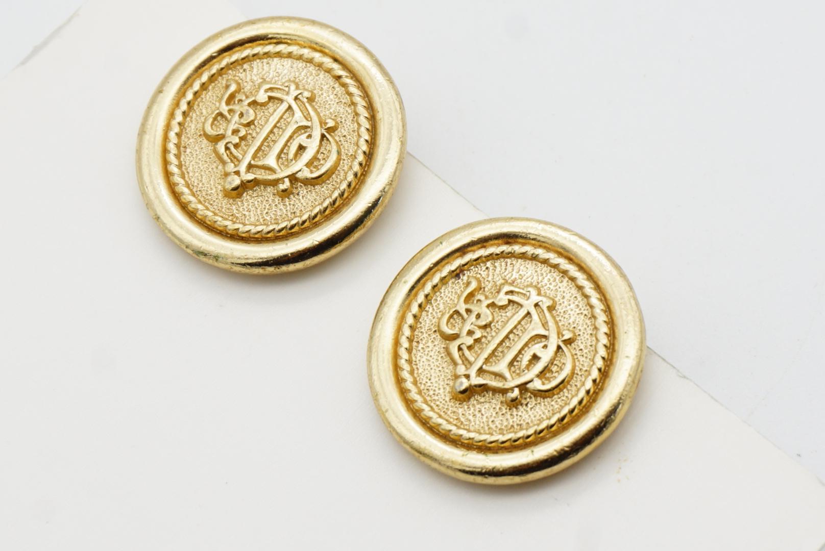 Christian Dior Vintage 1980s Logo Insignia Initial Monogram Medallion Earrings For Sale 5