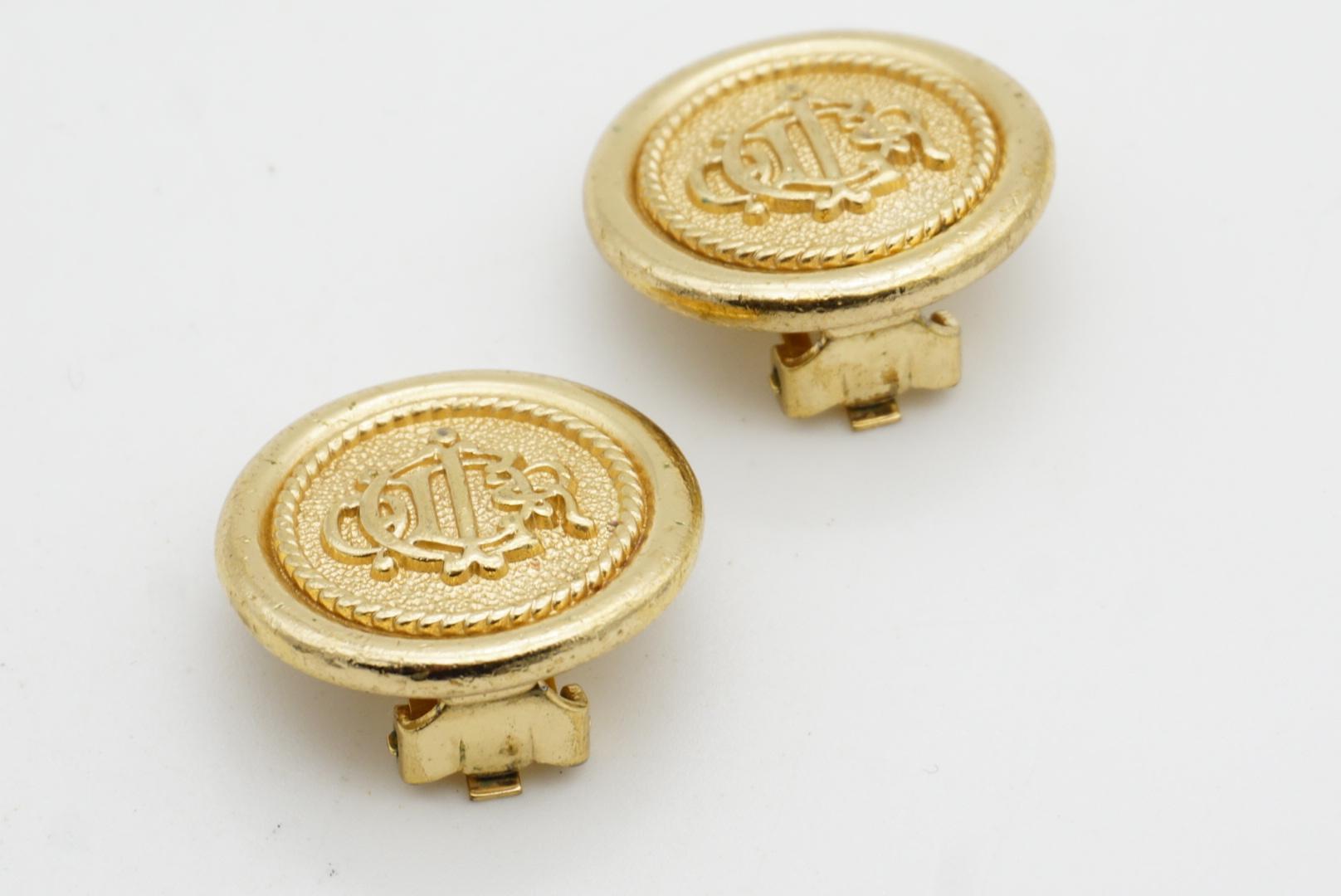 Christian Dior Vintage 1980s Logo Insignia Initial Monogram Medallion Earrings For Sale 6