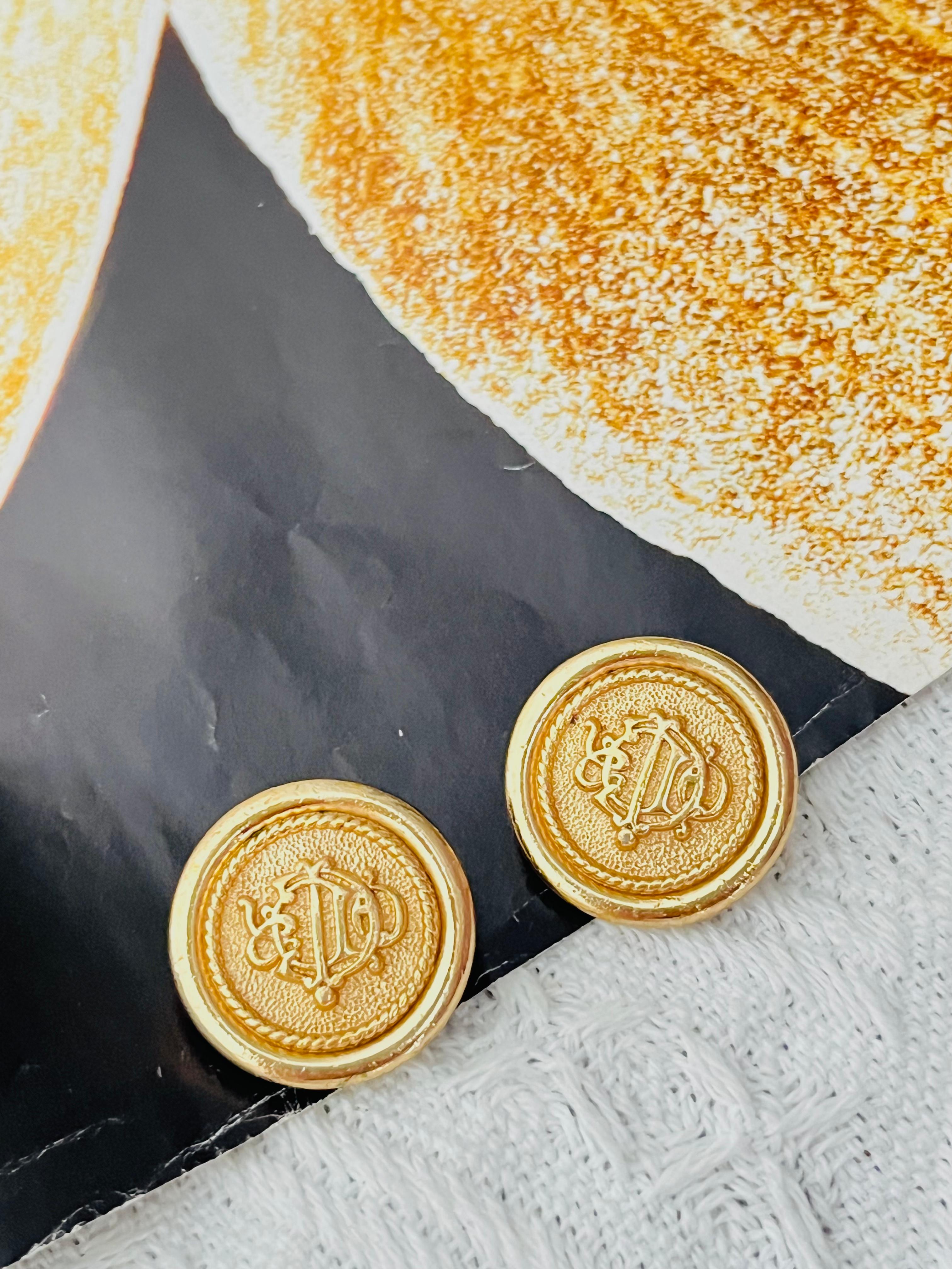 Art Deco Christian Dior Vintage 1980s Logo Insignia Initial Monogram Medallion Earrings For Sale