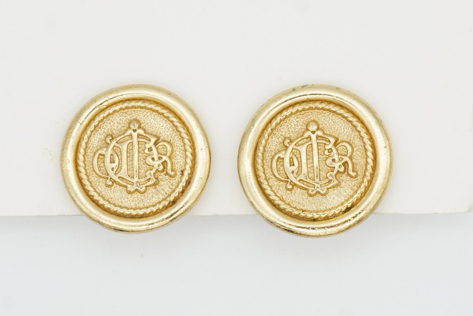 Christian Dior Vintage 1980s Logo Insignia Initial Monogram Medallion Earrings For Sale 2